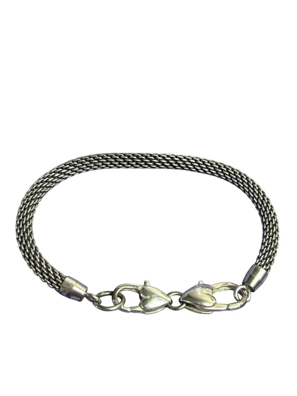 Silvertone Serpentine Bracelet Heart Lobster Clasps 6.75 inches Long